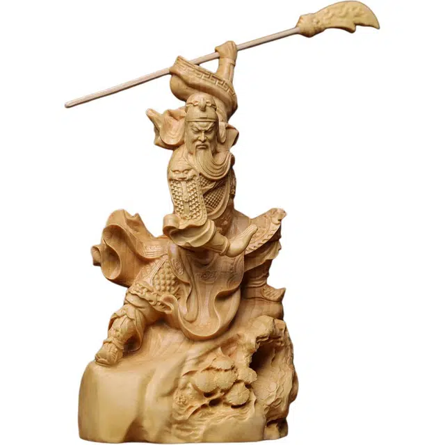 得笙陌 精雕横刀威武关公像跨步关羽持刀实木工艺家居车载装饰 黄杨木 摆件 男女同款情侣款