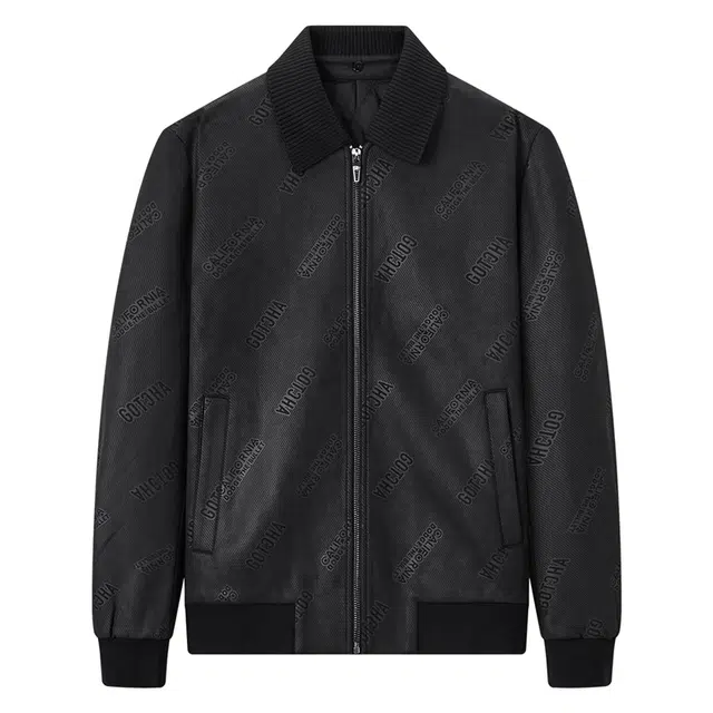 与狼共舞 麂皮时尚复古高街字母脏染满印压花柔软舒适翻领夹克外套 男款