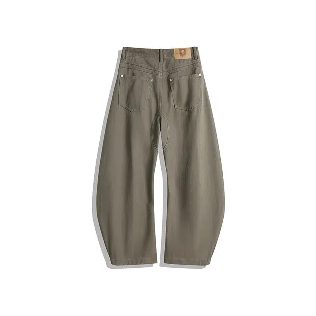 欧路得 美式复古弯刀男女春季潮宽松褶皱水洗阔腿裤痞帅微喇裤休闲裤 男款