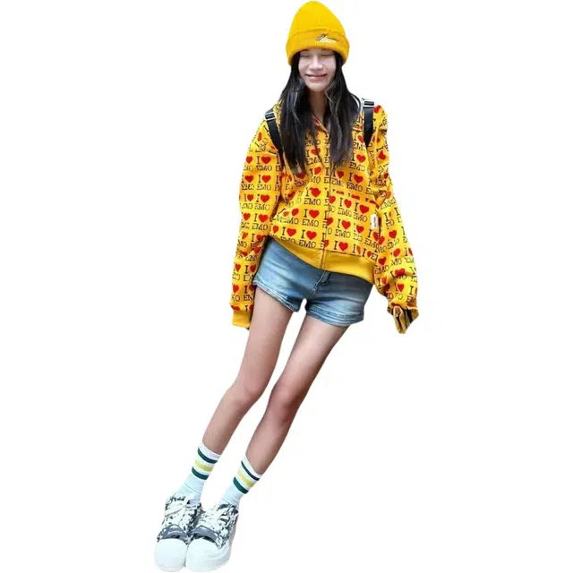 黛尔佳人 美式复古字母爱心长袖开衫上衣男女春秋宽松休闲百搭潮流情侣外套卫衣 女款