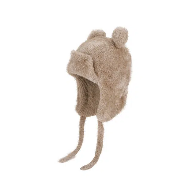 山一丸 毛绒小熊护耳卡通可爱户外保暖 聚酯纤维 雷锋帽 儿童款