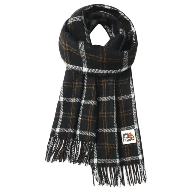 吾皇猫 文艺学院风复古格子仿羊绒加厚保暖高级感披肩 礼盒装 聚酯纤维 绒线围巾 男女同款情侣款