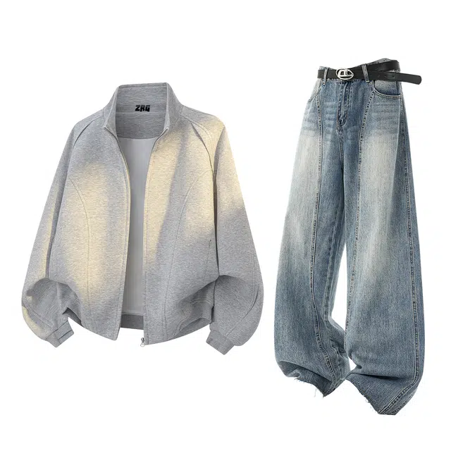 梓润格  秋季美式潮流重磅卫衣宽松解构设计感外套纯色简约高级感时尚休闲舒适随性日常无性别主义复古高街垂感阔腿直筒裤套装 男女同款