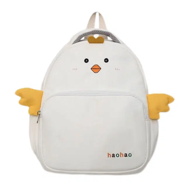 單倉 高颜值可爱卡通小鸡设计百搭学院风背包初高中学生大容量轻便耐磨书包 尼龙 双肩包 常规 女款 白色/黄色/棕色/黑色