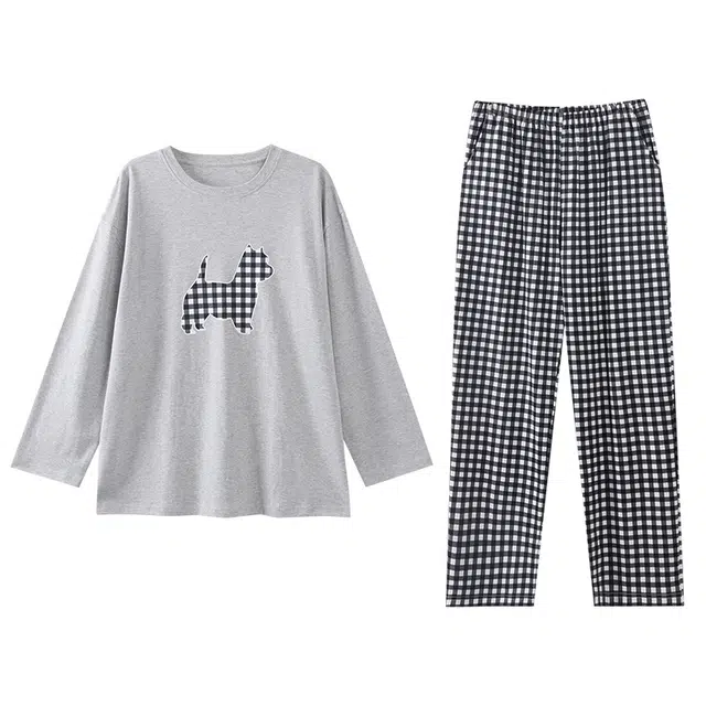 芬腾可安 秋冬季纯棉设计感亲肤精致简约舒适休闲家居服睡衣套装 女款