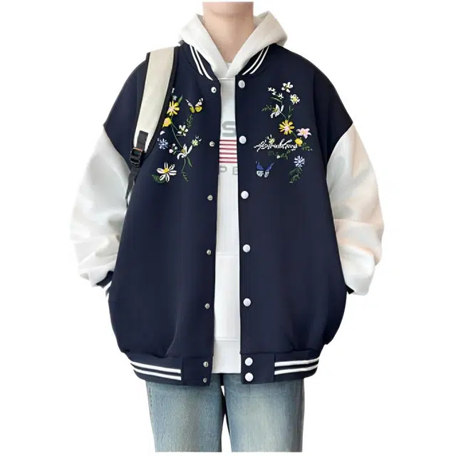 木木兔 美式高街重磅男士长袖外穿秋冬穿搭秋天休闲轻奢潮流百搭衣服时尚刺绣秋季国潮宽松外套夹克 男款