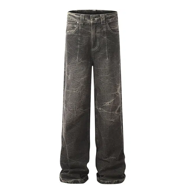 极限涡轮 美式复古高街小众痞帅条纹宽松休闲百搭设计感长裤牛仔裤 男女同款