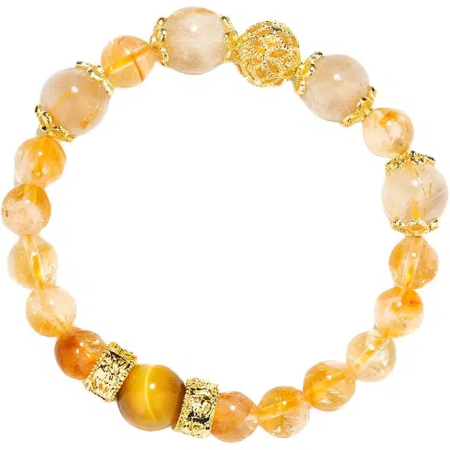 饰之颜 新中式 文艺阿塞 单圈 金虎眼祥瑞 好运 寓意好 小众设计 招财 平安天然 黄水晶 手串 男女同款情侣款