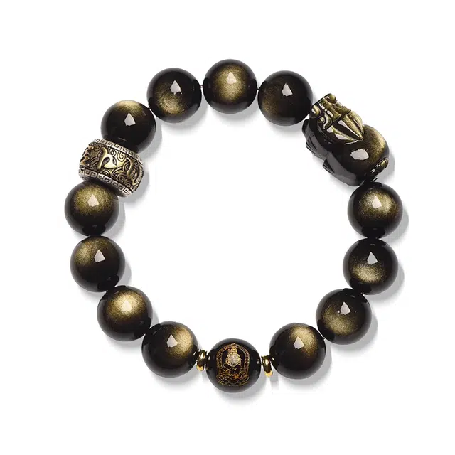 【百无禁忌百财来】 玉临门 水逆退散 石来运转 中式复古肌理国风 小众百搭 轻奢时尚#好运 黑曜石 手串 男女同款情侣款