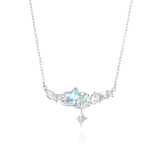 【幸运 许愿】 珍·尚银 中国黄金 炫彩星星系列轻奢小众设计吊坠 日常简约百搭温柔气质高级感 告白生日纪念日锁骨链礼赠 琉璃 项链 女款