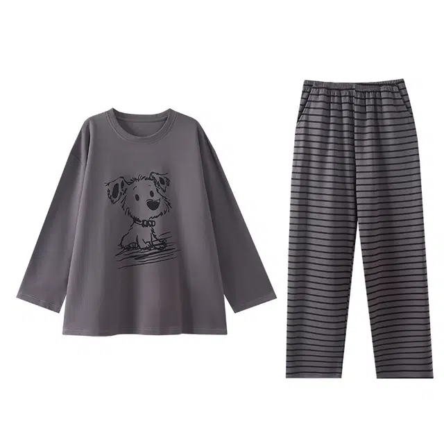 芬腾可安 秋冬季纯棉设计感亲肤简约舒适休闲家居服睡衣套装 女款