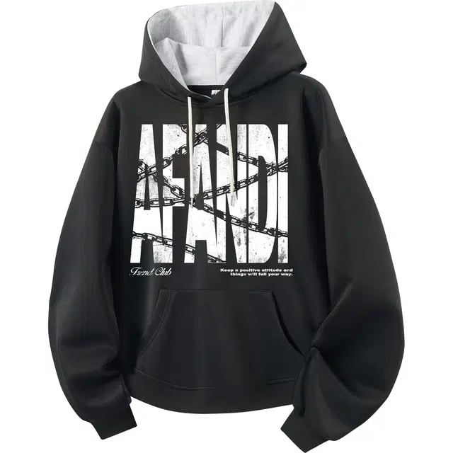 阿凡迪 美式复古纯色印花舒适休闲百搭时尚潮流通勤无性别主义长袖连帽卫衣 男女同款