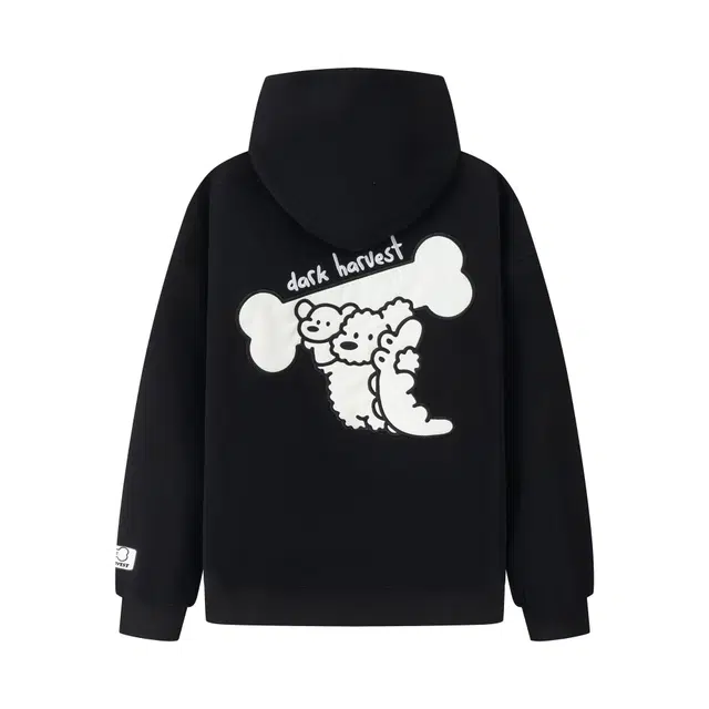 奇迹街区 可爱卡通趣味小狗骨头印花皮质设计感小众美式复古日常情侣宽松休闲舒适百搭潮流字母上衣套头连帽长袖卫衣 男女同款