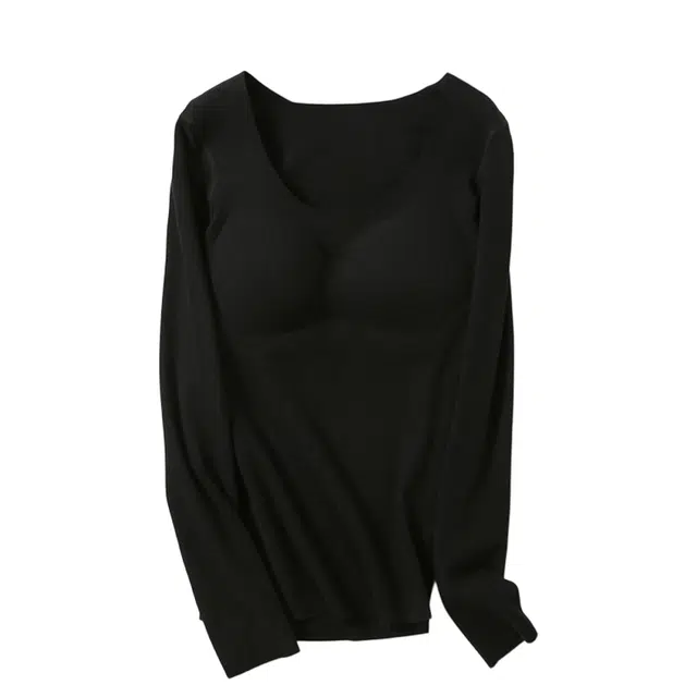 轻迎 德绒无痕带胸垫加绒加厚紧身发热秋衣秋裤舒适亲肤双面磨毛保暖套装 女款