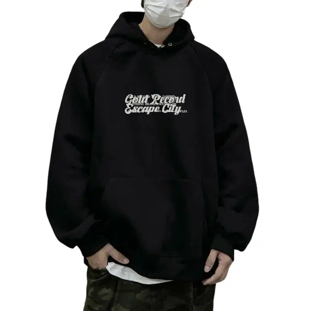 冈哉 个性印花领口纽扣拼接纯色连帽设计美式复古高街时尚潮流宽松落肩日常通勤休闲运动百搭卫衣 男女同款