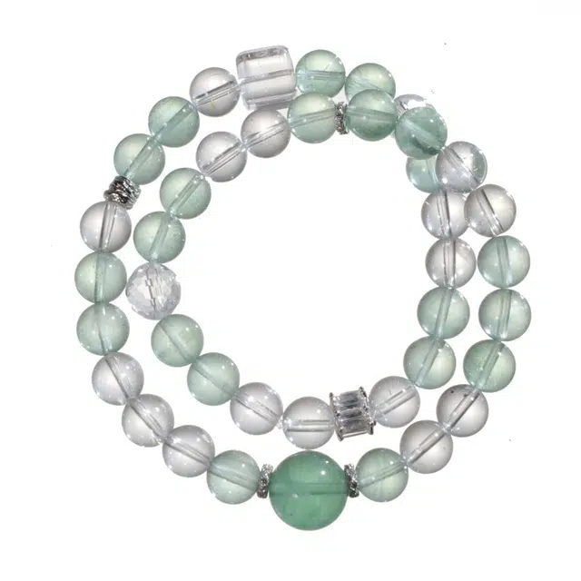 千叶珠宝 翠溪映月·银涟涤清透格调大气简约氛围感气质轻奢高级感小众设计款#好运天然 绿发晶 手串 男女同款情侣款