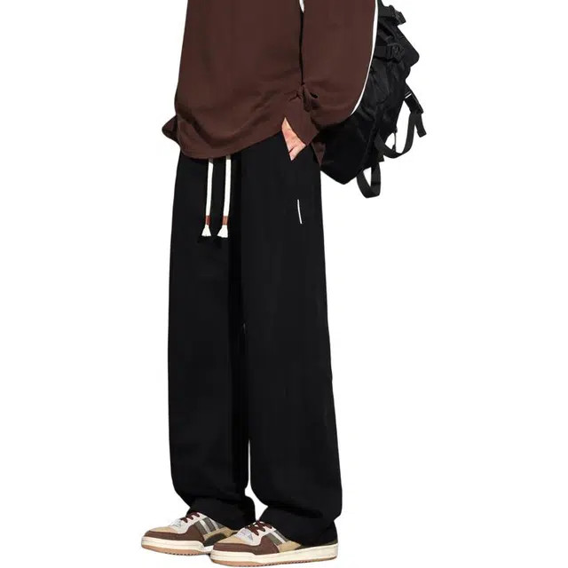 协协乐 纯棉纯色拼接设计感高街机能风工装裤春秋季宽松阔腿拖地裤美式潮牌青少年百搭痞长裤休闲裤 男款