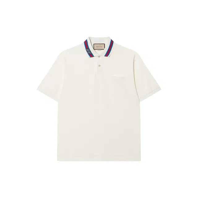GUCCI Decorated Square Gg Pearl Cotton Polo Shirt T