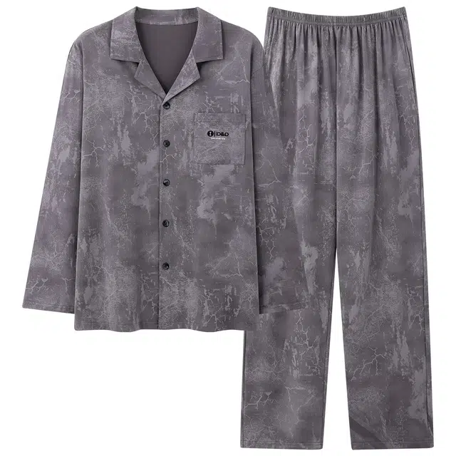 俏霓桐 时尚潮流翻领宽松纯棉亲肤轻奢简约休闲舒适长袖长裤家居服可外穿睡衣套装 男款