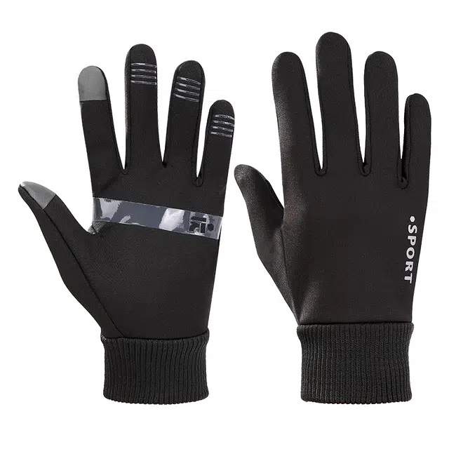 俞兆林 秋冬季骑行电动车开车户外运动跑步徒步登山防风防寒触屏防滑 加绒 保暖手套 男款