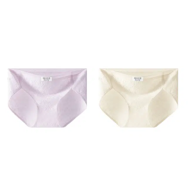 慕梵度 无痕中腰女士纯棉桑蚕丝抑菌加长底档柔软亲肤舒适不卡档三角内裤 女款 二件装