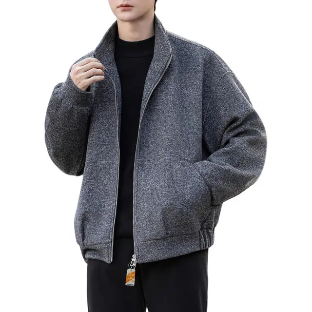 北欧攻略 韩版休闲立领短款上衣秋冬季宽松高级感加厚保暖百搭轻奢外套针织衫 男女同款