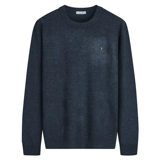 与狼共舞 基础简约时尚细腻柔暖亲肤舒适纯色百搭圆领针织加厚毛衣 男款