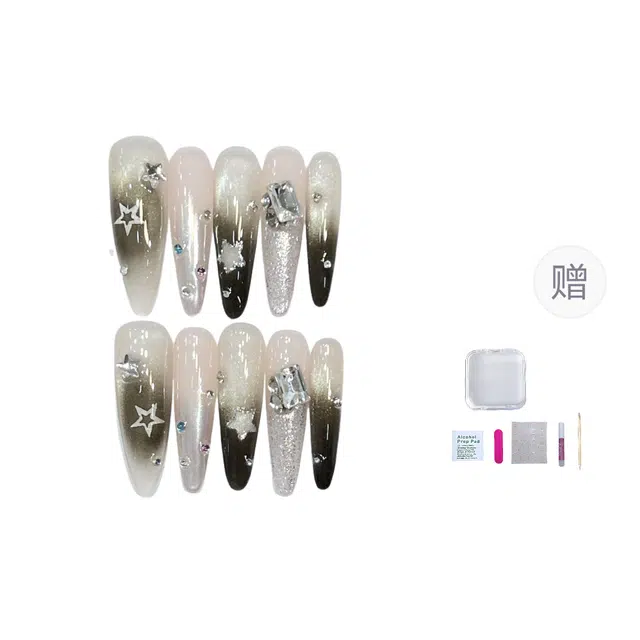 几多萌 【碎星】秋冬款穿戴甲纯手作高级显白美甲贴片星星猫眼甲片  中长款星空晕染