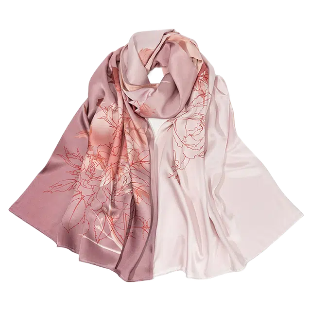 一米画纱 清雅海棠高档柔滑双面印花拼接时尚花卉图案气质真丝 桑蚕丝 丝巾 女款