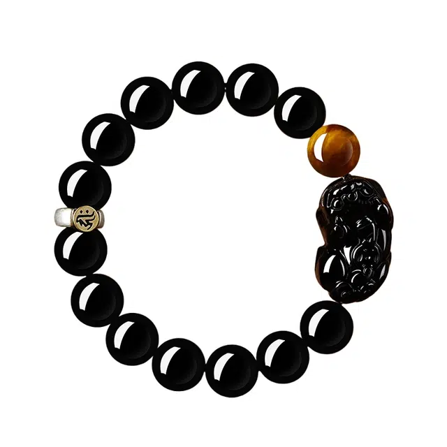 宣华意 国潮新中式轻奢时尚高级感霸气大颗招财貔貅十二生肖本命佛符号配饰补水土转运珠财源广进#好运 黑曜石 手串 男女同款情侣款
