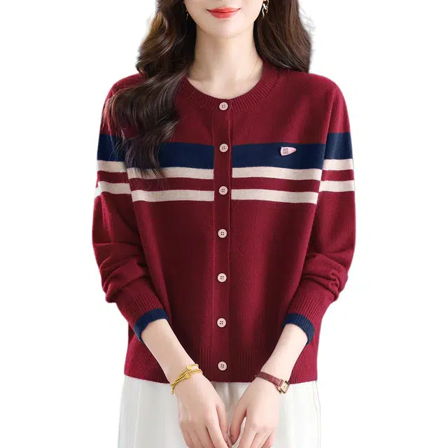 稻草人 高端品质简约时尚柔软舒适优雅开衫外套针织衫 女款