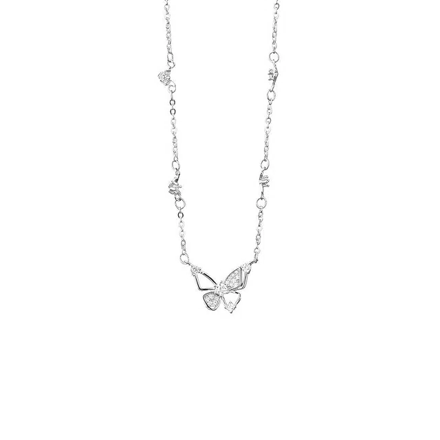 京华录 闪耀蝴蝶 甜美氛围感灵动少女甜心舞蝶 甜美闪锆公主璀璨精致高级感银白宝藏可爱显白小众锁骨链#好运 锆石 足银项链 女款