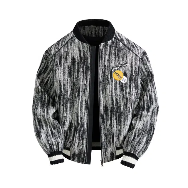 敦煌博物馆 美式高街大码扎染撞色提花小香风棒球领高级感防风保暖短款外套宽松舒适落肩金属可拆卸字母徽章百搭哈灵顿夹克 男女同款