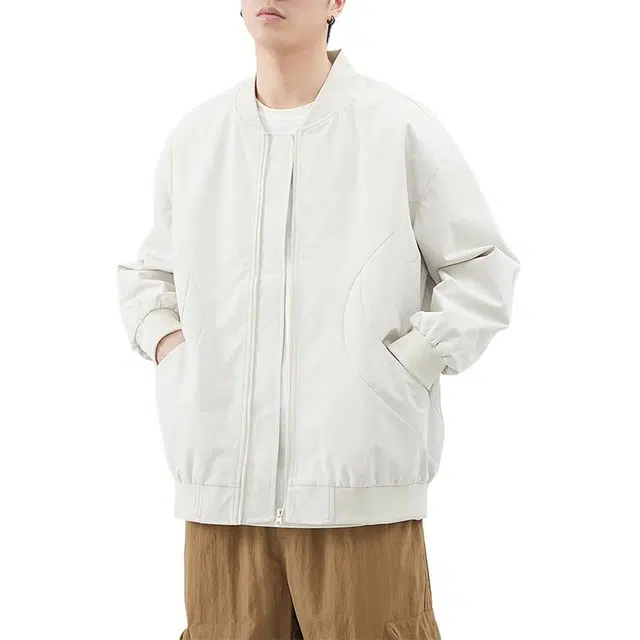 纯团 美式飞行员棒球服秋季潮牌纯色收口袖宽松型夹克外套 男女同款