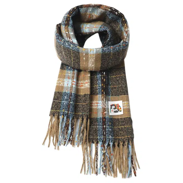 【心动礼盒】 吾皇猫 满目星河小众设计款撞色流苏保暖复古格纹 聚酯纤维 绒线围巾 男女同款情侣款