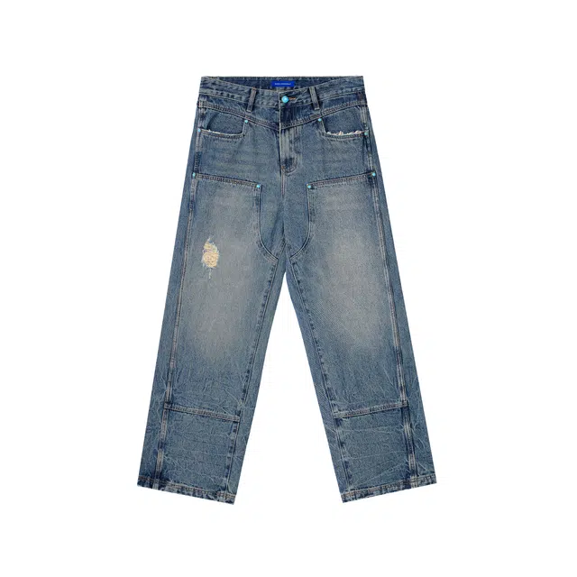 帝狼牛 洗户外重磅宽松直筒伐木工牛仔裤 男女同款