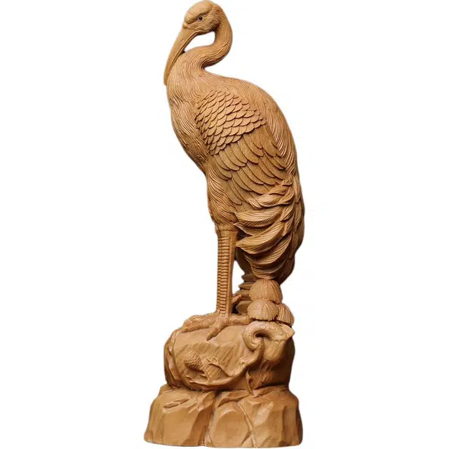 得笙陌 精雕松鹤延年仙鹤家居装饰品工艺品新中式 黄杨木 木作摆件 男女同款情侣款