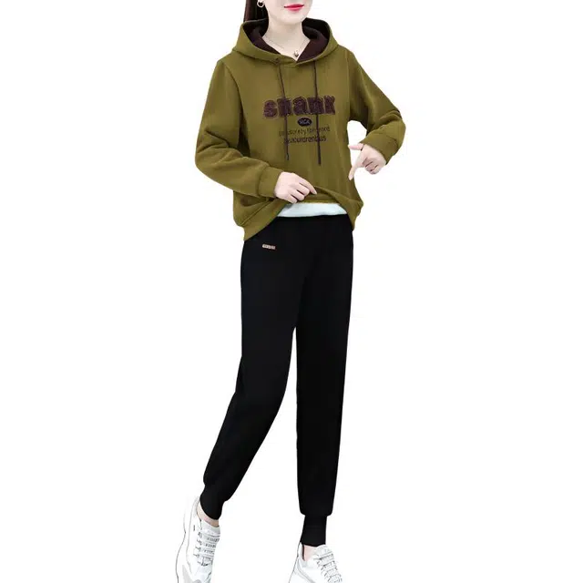 左岸 时尚简约女士百搭两件套舒适柔软宽松透气亲肤遮肉修身显瘦显高日常通勤气质洋气减龄户外运动休闲套装 女款