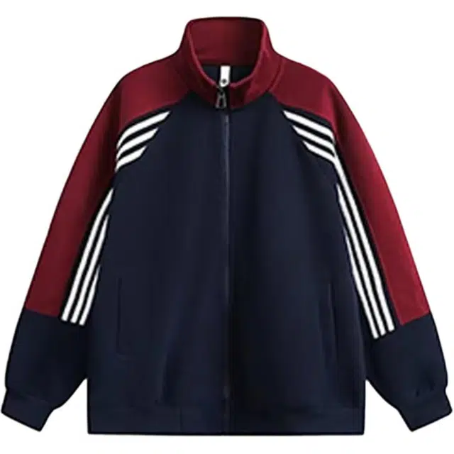 爱肯 撞色插肩条纹立领外套美式复古时尚百搭休闲舒适宽松保暖亲肤柔软学院风慵懒感小众设计简约日常户外通勤卫衣 男女同款