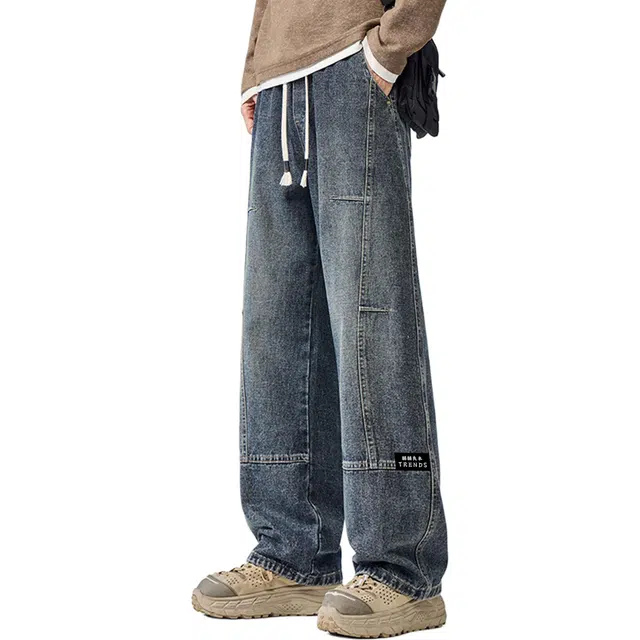 赫赫良衣 美式复古痞帅高街少年感水洗做旧扎染长裤休闲百搭舒适运动显高显瘦小众高级感学院风韩系潮牌牛仔裤 男女同款