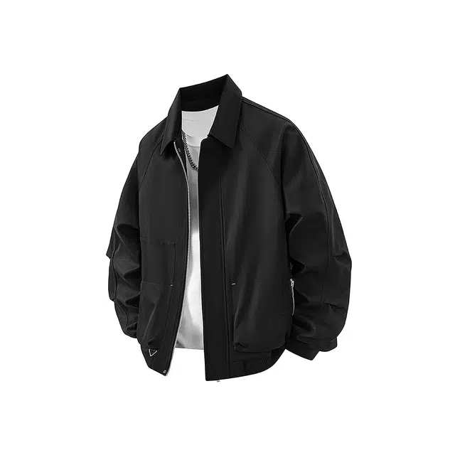 顶峰保罗 美式复古户外翻领工装飞行外套无性别主义潮流宽松加肥加大休闲长袖机车上衣简约百搭痞帅显高显瘦夹克 男女同款