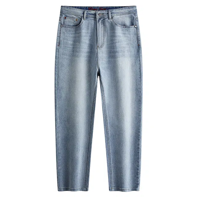 与狼共舞 高棉柔韧时尚褶皱磨白水洗亲肤舒适微弹百搭通勤长裤牛仔裤 男款