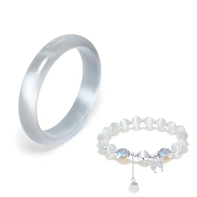 【精选高品质】 琉堇 温润繁花似锦 旗袍汉服女神专属礼盒装 好运碎冰冰玉镯 新中式国潮贵妃镯#好运 玻璃猫眼 手镯 男女同款情侣款