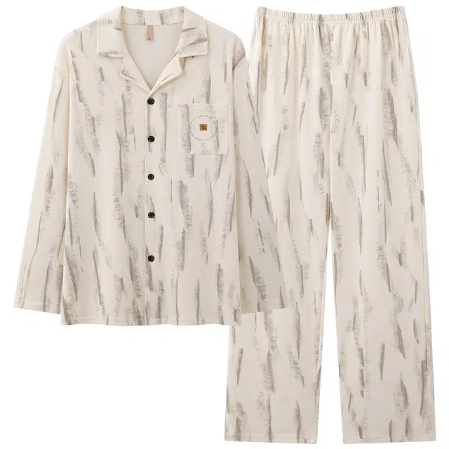 俏霓桐 简约时尚高级感翻领纯棉亲肤宽松舒适休闲长袖长裤家居服可外穿睡衣套装 男款