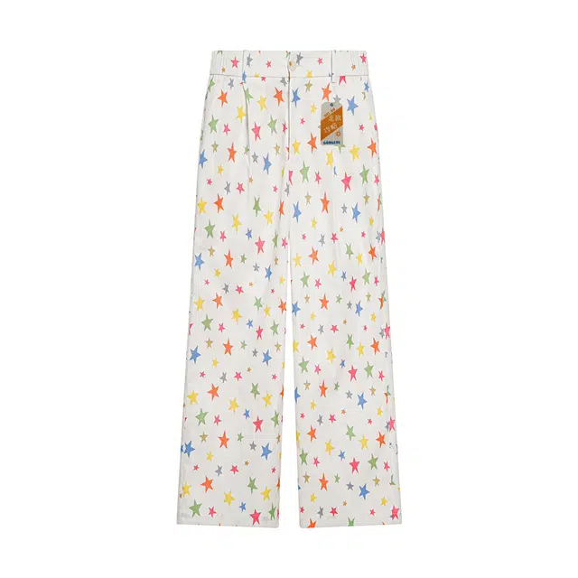 北欧攻略 韩式秋季美式星星印花百搭阔腿裤休闲裤 男女同款