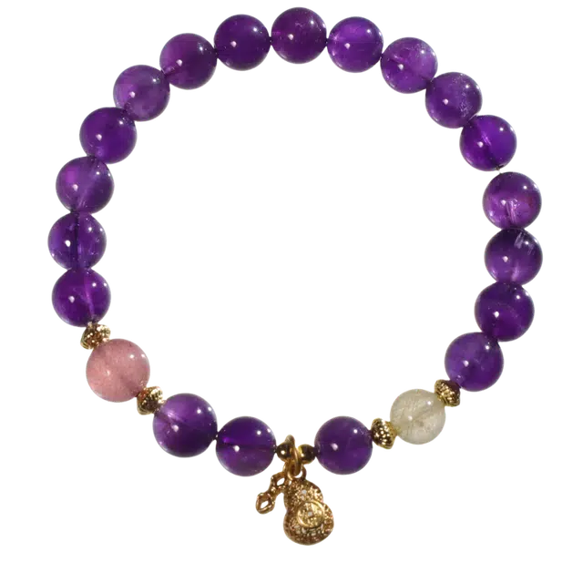 千叶珠宝 紫霞葫芦金珠缀梦  梦幻紫贵气葫芦吉祥旺人缘转运新中式国潮小众轻奢设计#好运天然 紫水晶 手串 女款