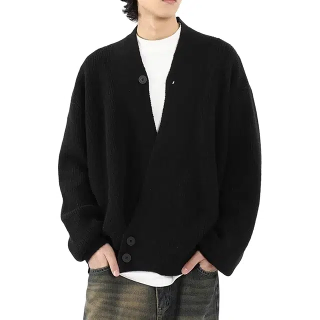 拓菲 斜门襟开衫不规则慵懒风百搭上衣宽松松弛休闲情侣外套针织衫 男女同款