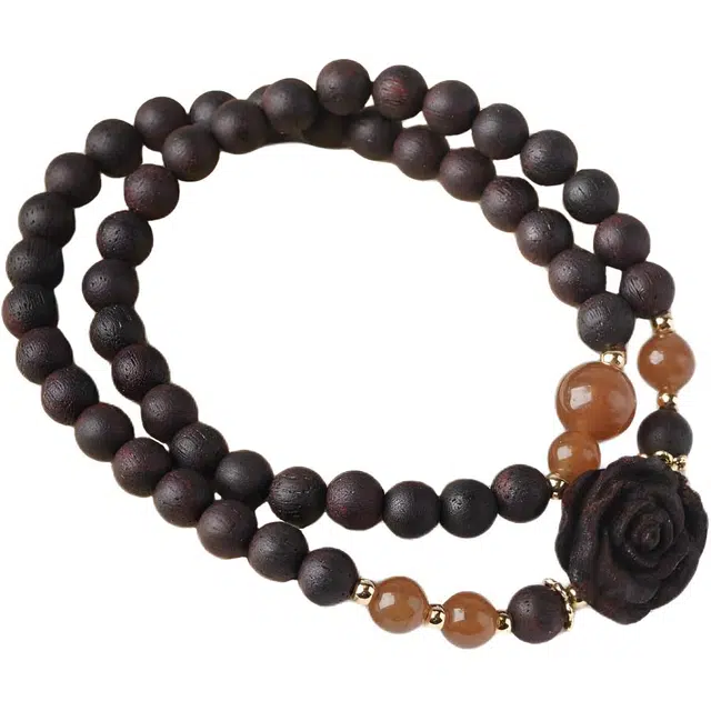 鶄鲤 新中式典雅精雕玫瑰双圈叠戴 降真香 手串 男女同款情侣款