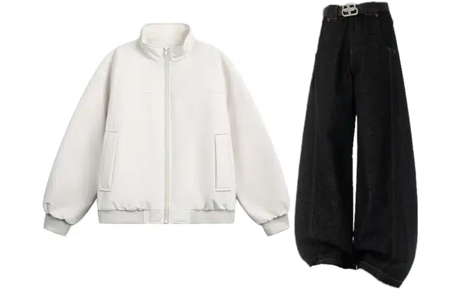 梓润格 时尚潮流宽松百搭慵懒老钱风棉服弯刀直筒阔腿裤牛仔裤设计感水洗拖地裤休闲运动套装 男女同款