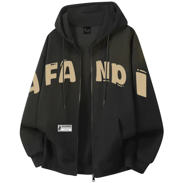 阿凡迪 【华棉重磅】美式高街潮流仿刺绣工艺品牌字母校园风复古运动学生休闲街头百搭无性别主义宽松舒适拉链外套开衫连帽卫衣 男女同款